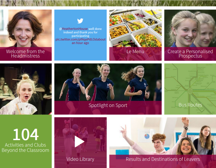 Navigation titles on the home page of St Helens and St Katharine's school in Abingdon